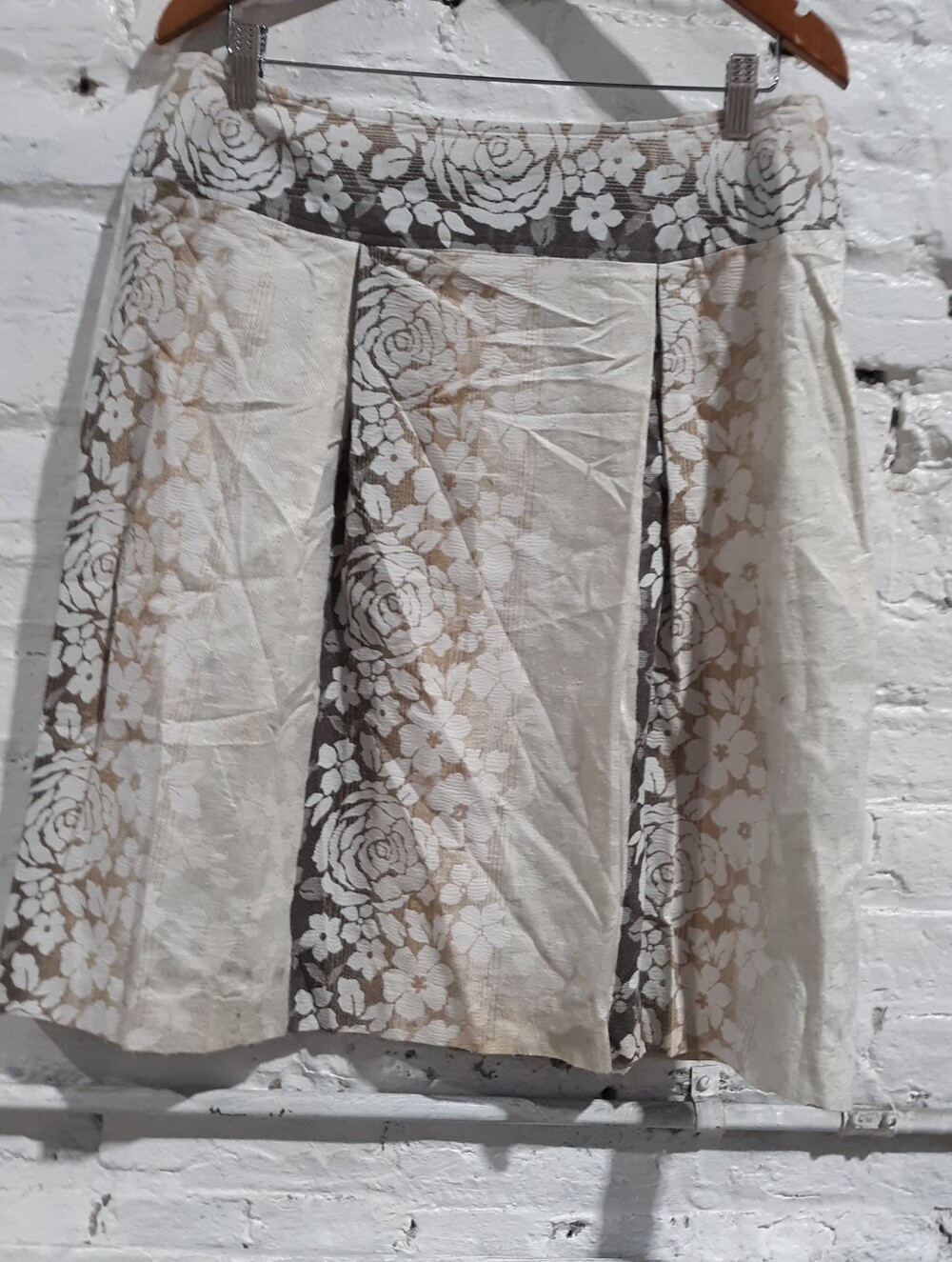 DJ & Co Vintage Cream Tan Floral Jacquard Ombre Pleated Midi Skirt Size 10